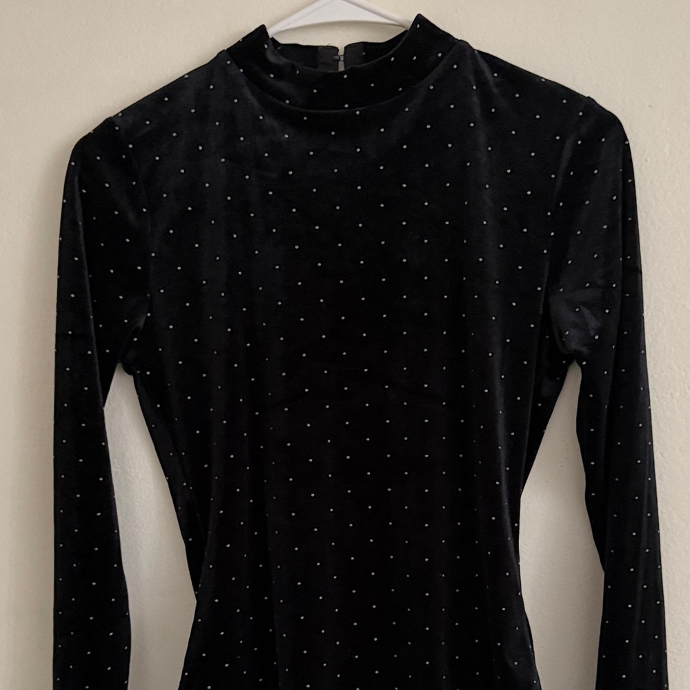 Divided Black Velvet Long Sleeve Bodysuit